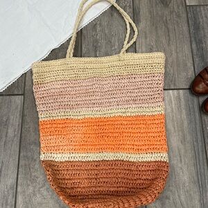 Chic Woven Tote Bag in Cream, Orange, and Brown